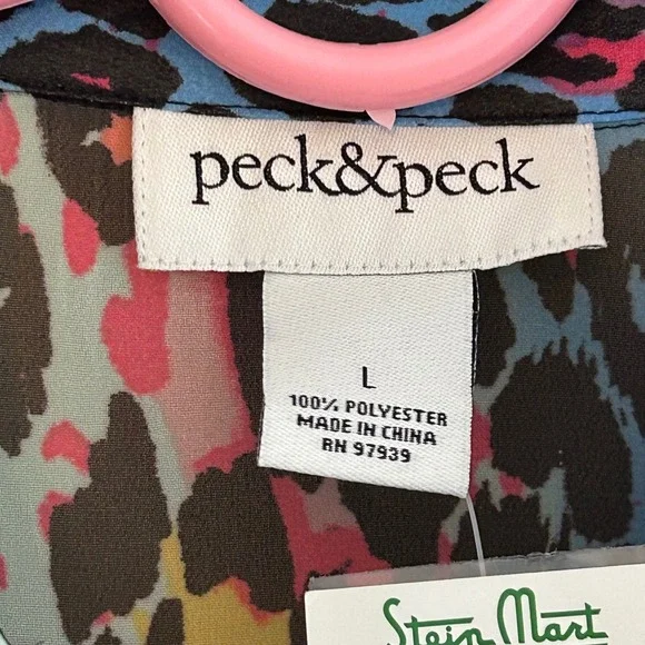 Peck & Peck Women's Multi Color Leopard Print Chiffon Button Down Shirt Top L - Picture 6 of 9